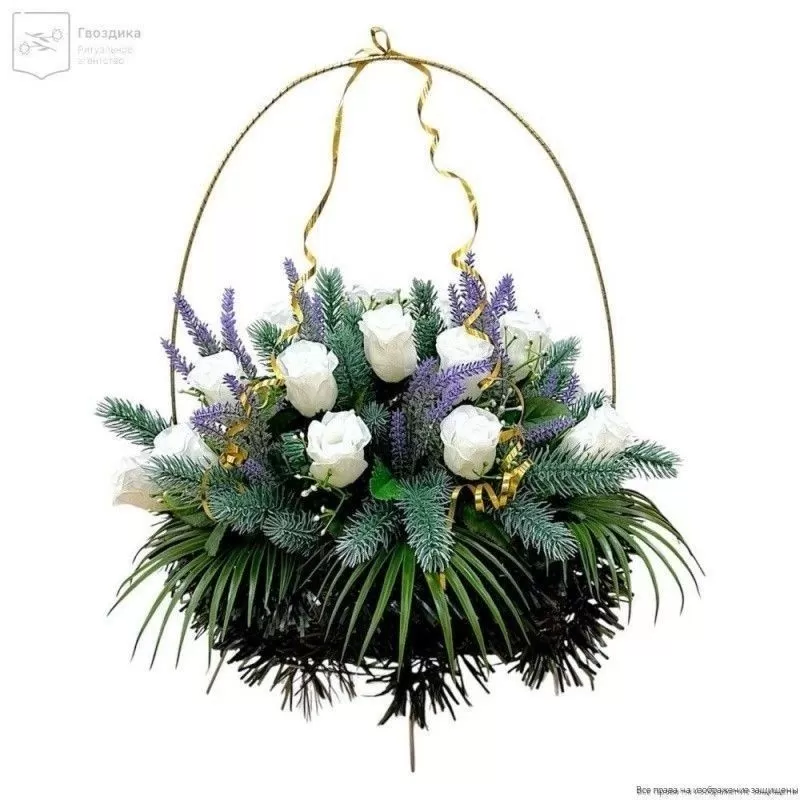 Изделие корзина овальная (розы с елкой) РК05505Е белый