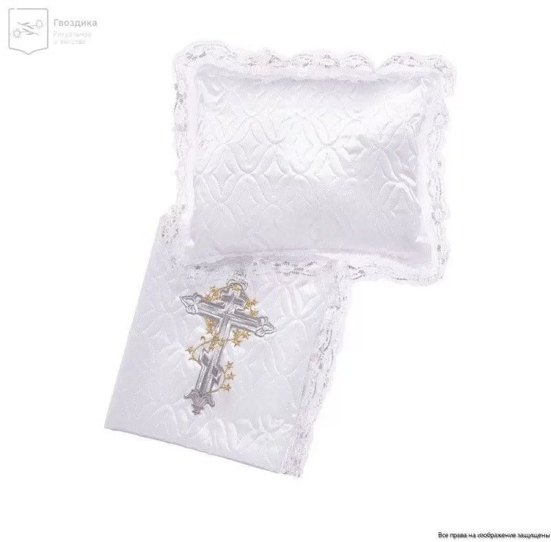 Комплект в гроб Идеал с крестом (серебро)