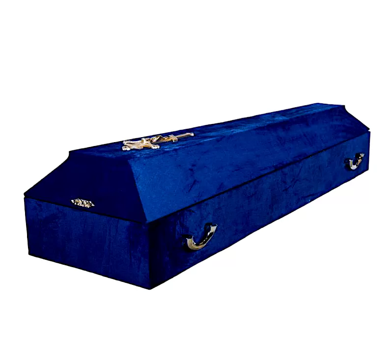 Гроб бархат СП стандарт с крестом (темно-синий)