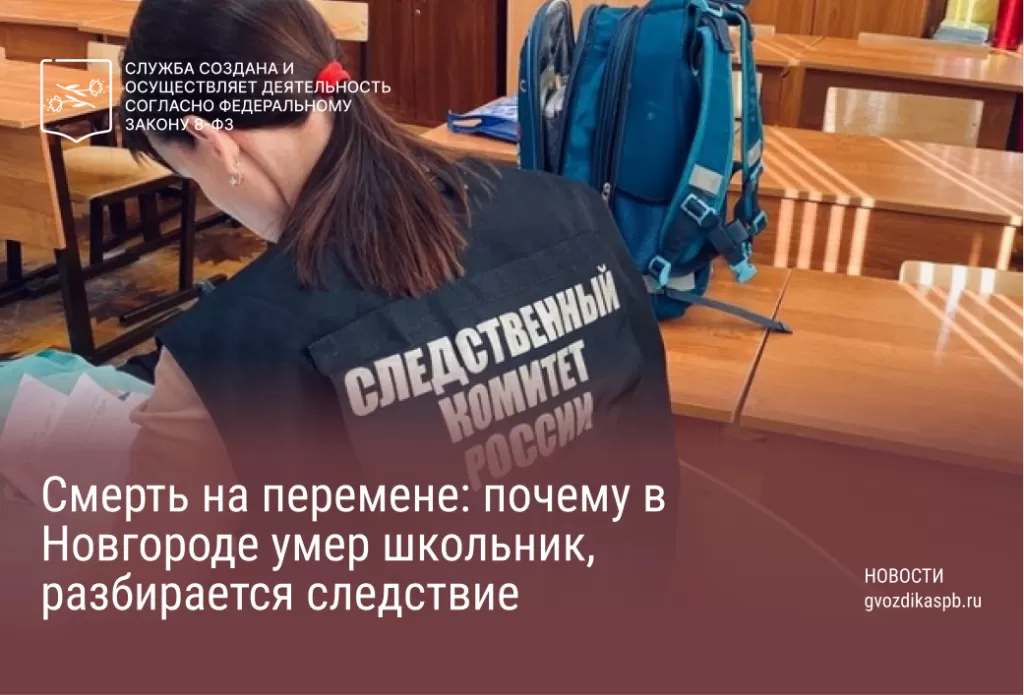 Обстоятельства гибели ученика 1-го класса школы в Великом Новгороде устанавливаются сотрудниками СК России.