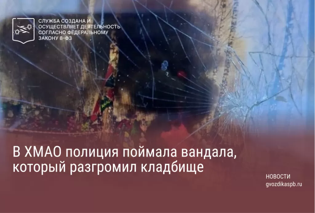 В ХМАО полиция поймала вандала, который разгромил кладбище. Фото