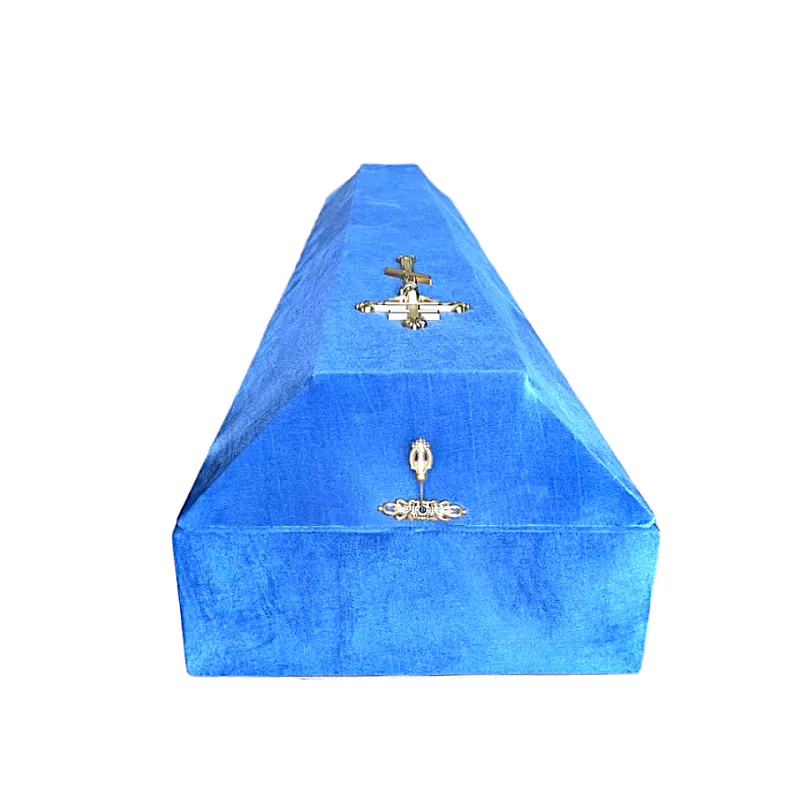 Гроб бархат СП стандарт с крестом (пепельно-васильковый)