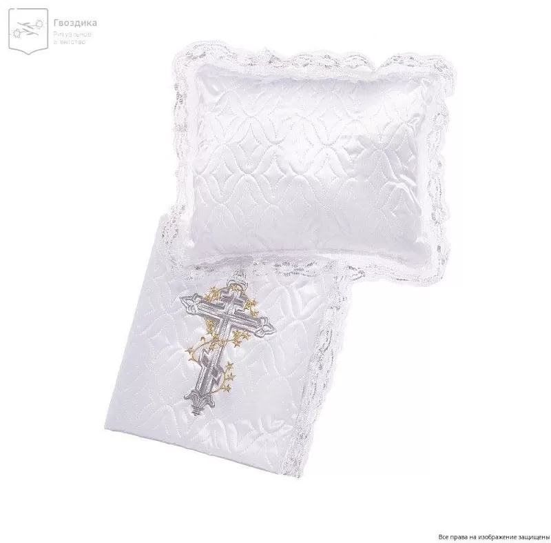 Комплект в гроб Идеал с крестом (серебро)