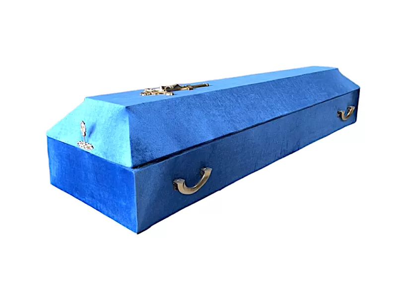 Гроб бархат СП стандарт с крестом (пепельно-васильковый)