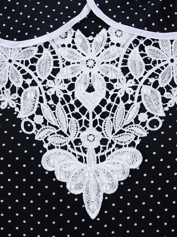 Платье Горошек с узорным воротником жемчуг