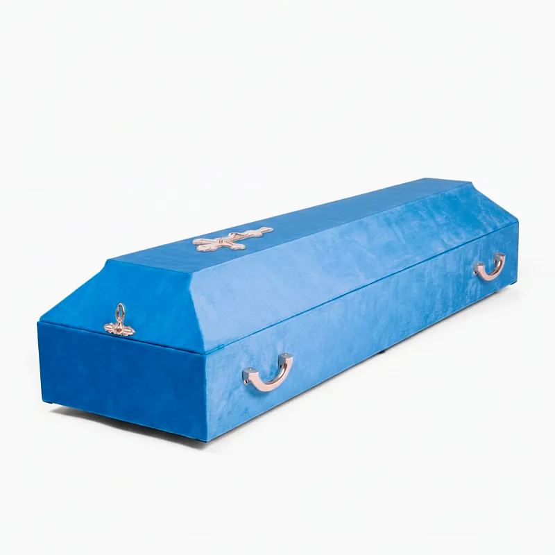 Гроб бархат с крестом пепельно-васильковый  cтандарт СП