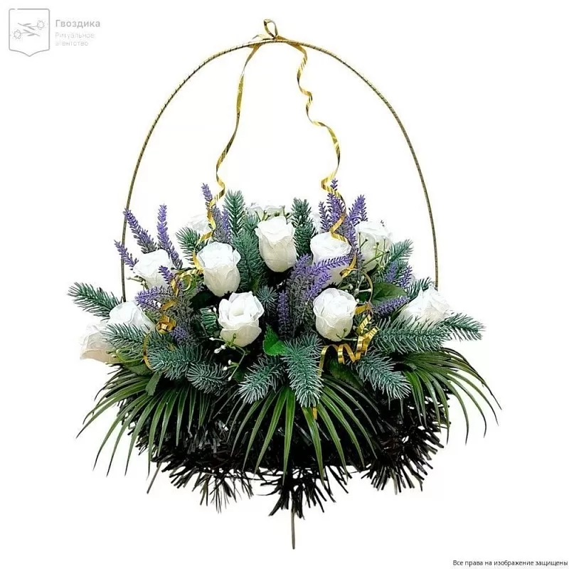 Изделие корзина овальная (розы с елкой) РК05505Е белый