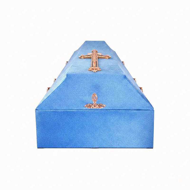 Гроб бархат с крестом пепельно-васильковый  cтандарт СП