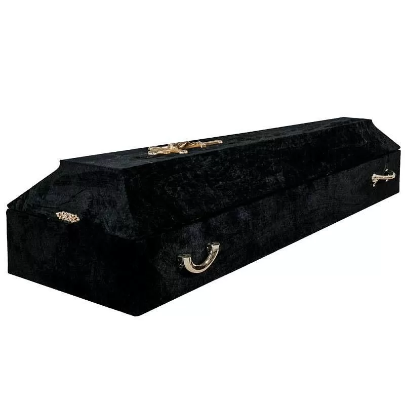 Гроб бархат СП стандарт с крестом (черный)